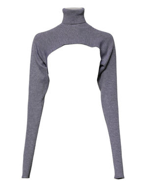 Gray Wool Knit Turtleneck Cropped Top Sweater