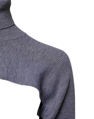 Gray Wool Knit Turtleneck Cropped Top Sweater