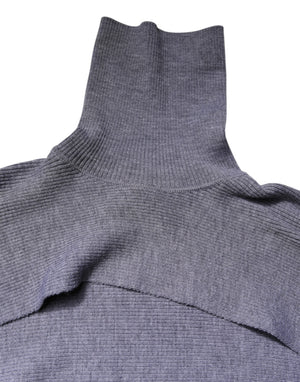 Gray Wool Knit Turtleneck Cropped Top Sweater