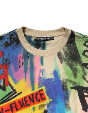 Multicolor Print Cotton Pullover Sweater