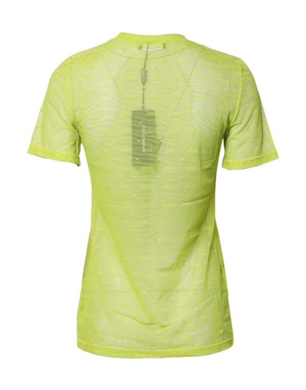 Green Nylon See Through Women Short Sleeves Top