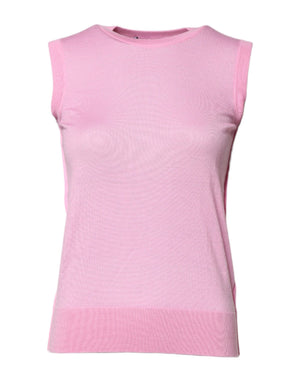 Pink Cashmere Round Neck Sleeveless Tank Top