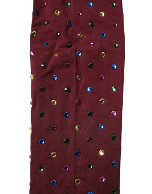 Maroon Nylon Crystal Embellished Pantyhose Tights
