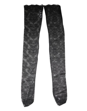 Black Floral Lace Cotton Stretch Stockings Socks