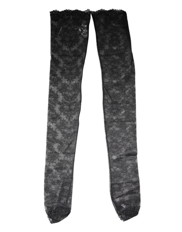 Black Floral Lace Cotton Stretch Stockings Socks