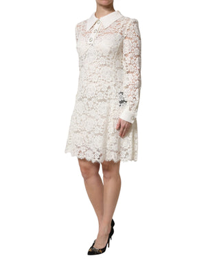 White Floral Lace Long Sleeves Shift Dress