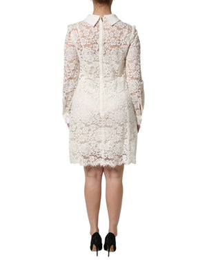 White Floral Lace Long Sleeves Shift Dress