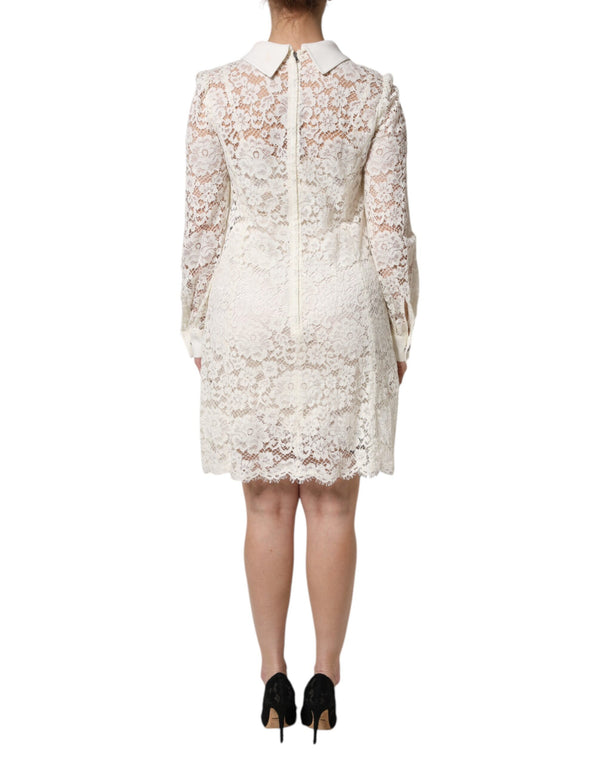 White Floral Lace Long Sleeves Shift Dress