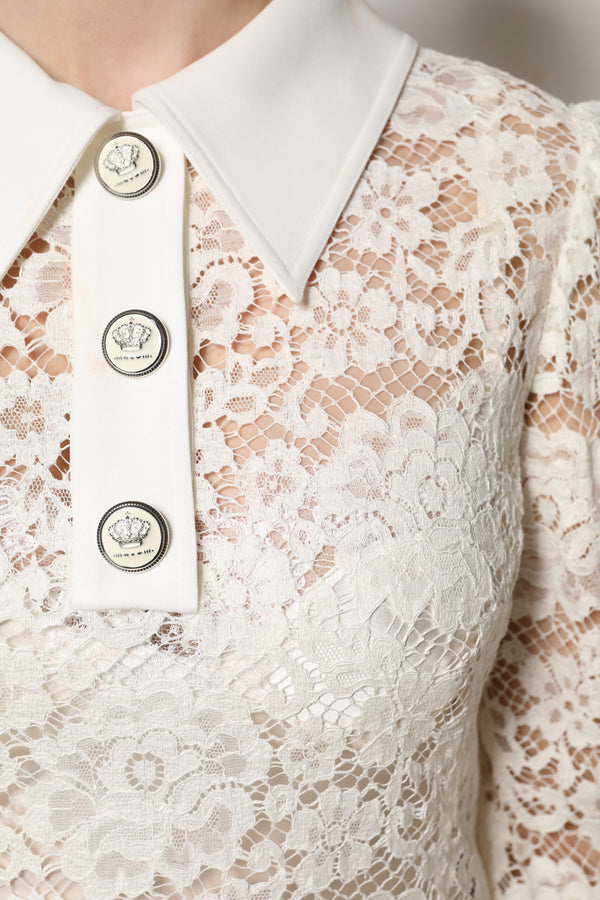 White Floral Lace Long Sleeves Shift Dress