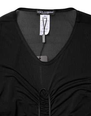 Black Mesh Trim Bodycon Long Sheath Dress