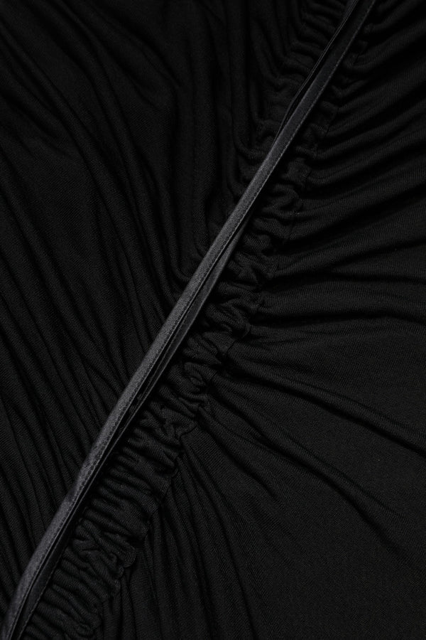 Black Mesh Trim Bodycon Long Sheath Dress