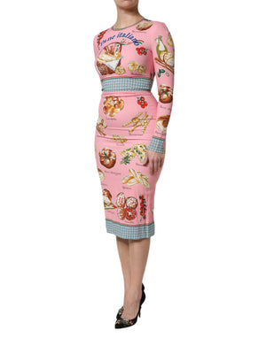 Pink Pastry Print Bodycon Sheath Midi Dress
