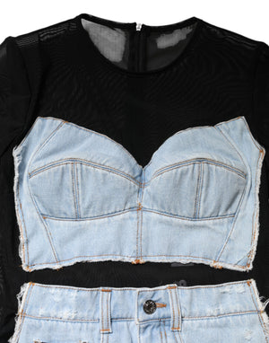 Black Blue Long Sleeves Denim Mini Dress