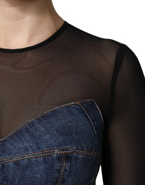 Black Blue Long Sleeves Denim Mini Dress