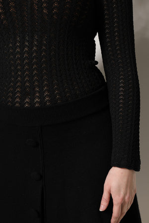 Black Cashmere Long Sleeves A-line Midi Dress