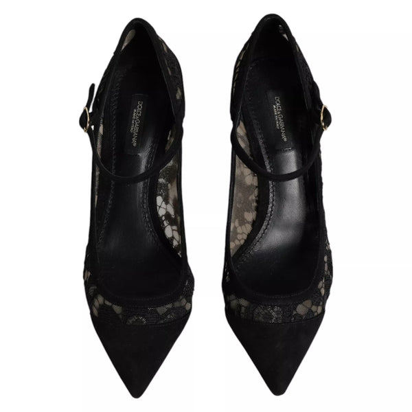 Black Mary Jane Taormina Lace Pumps Shoes