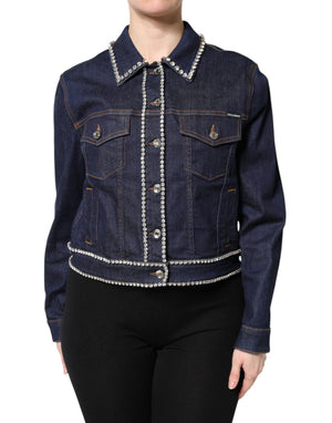 Blue Denim Cotton Crystal Embellished Jacket