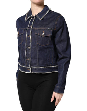 Blue Denim Cotton Crystal Embellished Jacket