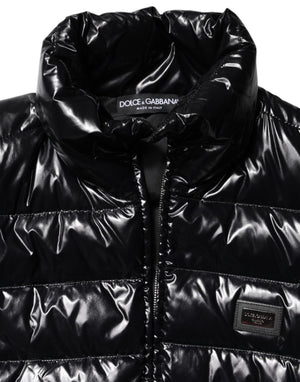 Black Logo Plaque Full Zip Puffer Jacket