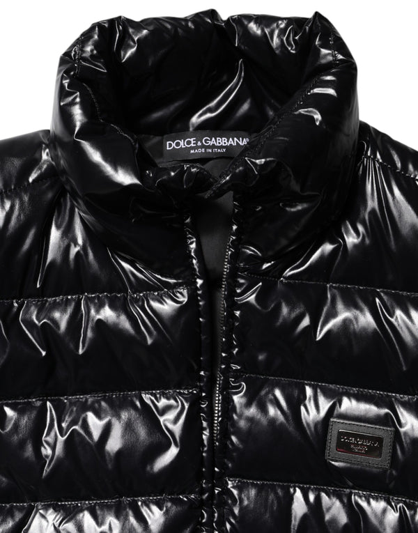Black Logo Plaque Full Zip Puffer Jacket