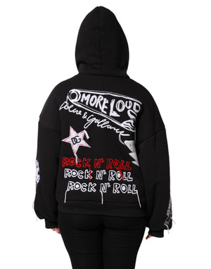 Black Embroidered Full Zip Hooded Jacket