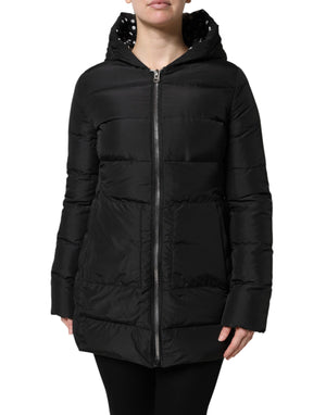 Black Puffer Hooded Zip Reversible Jacket