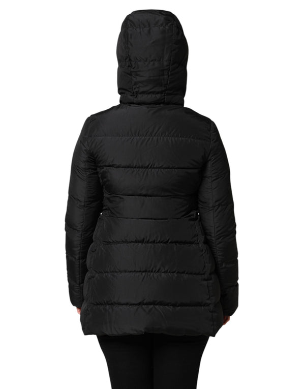 Black Puffer Hooded Zip Reversible Jacket