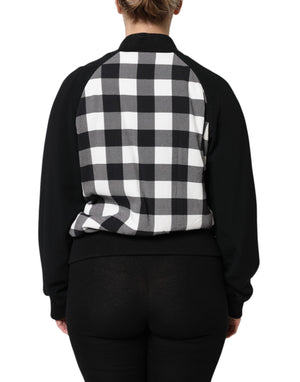 Black White Check Floral Button Down Jacket