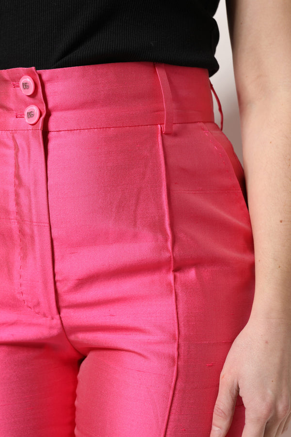 Pink Silk High Waist Tapered Pants