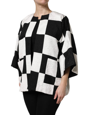 White Black Patchwork Jacquard Blazer Jacket