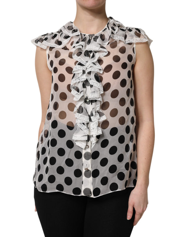 White Black Polka Dot Cotton Sleeveless Top