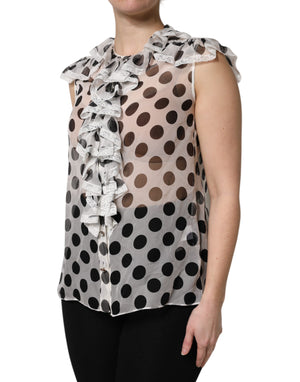 White Black Polka Dot Cotton Sleeveless Top