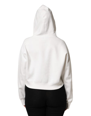 Ivory Cotton Printed Hooded Pullover Sweater