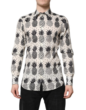 White Pineapple Print Long Sleeve GOLD Shirt