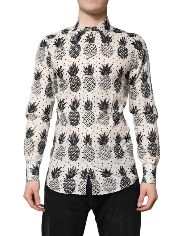 White Pineapple Print Long Sleeve GOLD Shirt