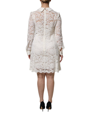 White Floral Lace Long Sleeves A-line Dress