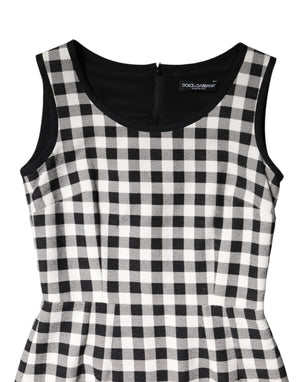 White Black Checkered Sleeveless Sheath Dress