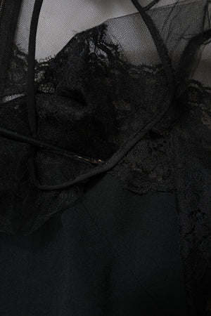 Black Lace Trim Nylon Tulle Sheath Midi Dress