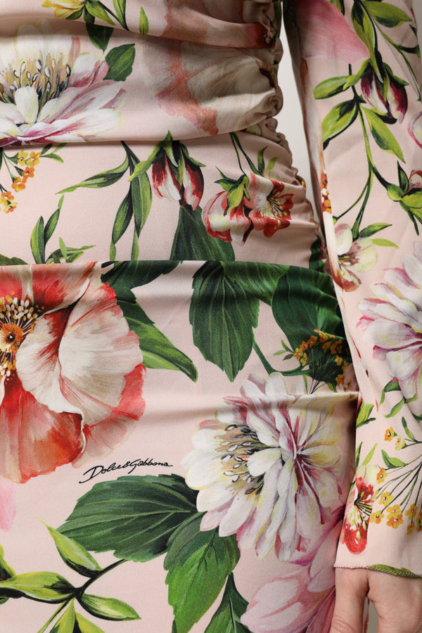 Pink Floral Silk Fit And Flared Midi Dress