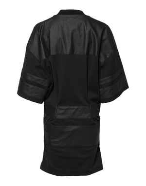 Black Cotton Short Sleeves V-neck T-shirt