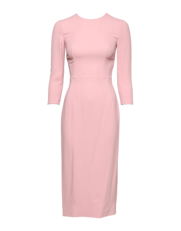 Pink Viscose 3/4 Sleeves Sheath Midi Dress