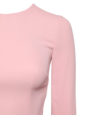 Pink Viscose 3/4 Sleeves Sheath Midi Dress