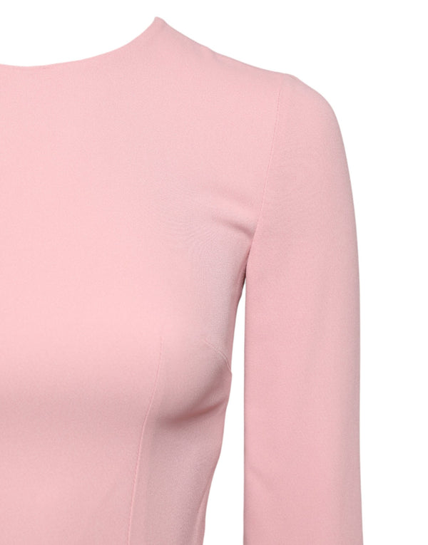 Pink Viscose 3/4 Sleeves Sheath Midi Dress