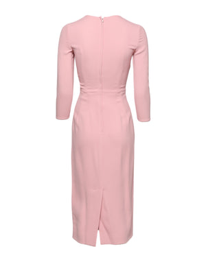 Pink Viscose 3/4 Sleeves Sheath Midi Dress