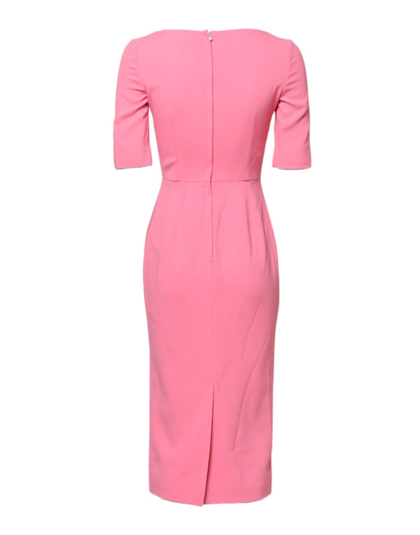 Pink Viscose Short Sleeve Sheath Midi Dress