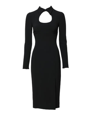 Black Long Sleeves Bodycon Sheath Midi Dress