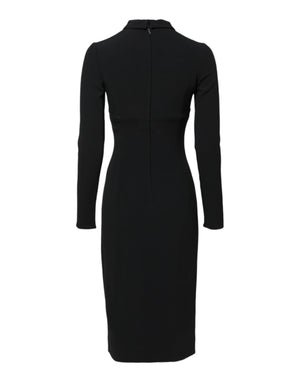Black Long Sleeves Bodycon Sheath Midi Dress