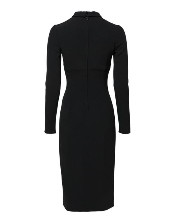 Black Long Sleeves Bodycon Sheath Midi Dress