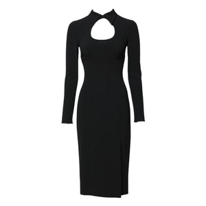 Black Long Sleeves Bodycon Sheath Midi Dress