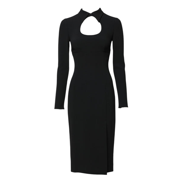 Black Long Sleeves Bodycon Sheath Midi Dress